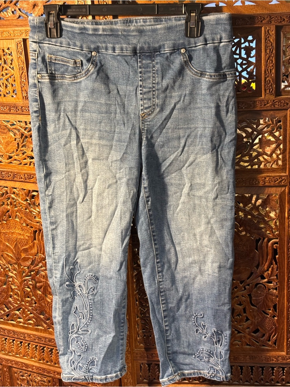 Chico's Medium Blue Embroidered Ankle Cropped Jeans